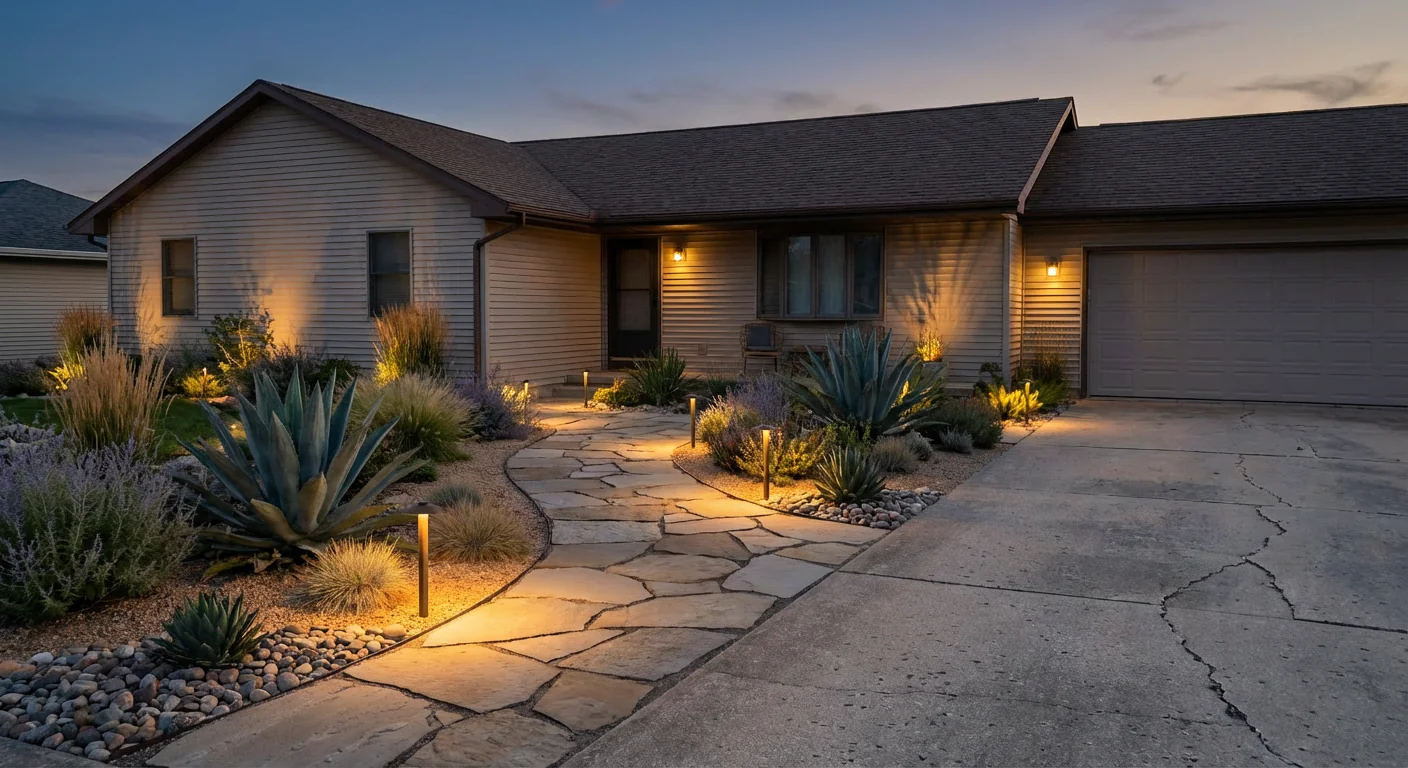 AI-designed landscape with climate-appropriate plants and materials